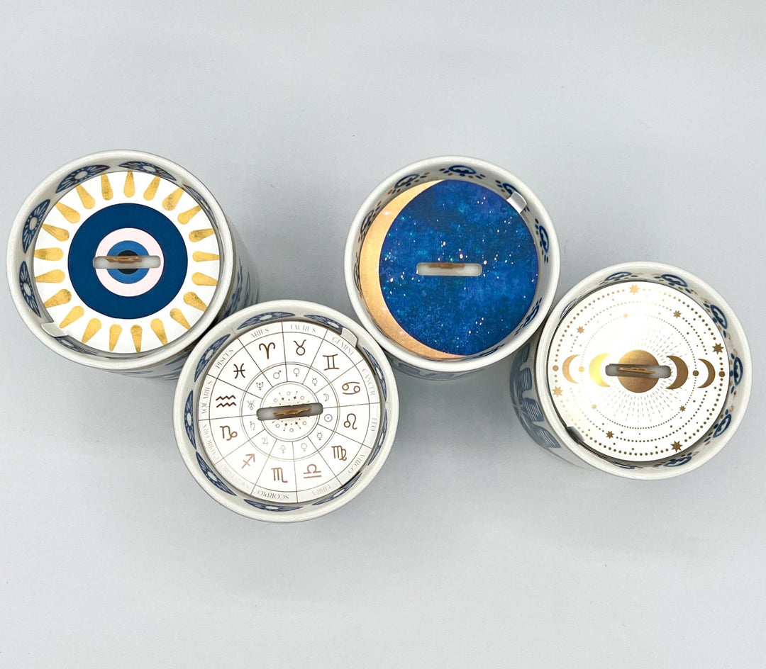 NEW! Beautiful Gold, Blue & White Ceramic "Evil Eye" Candle - Meadow Collectivecandle