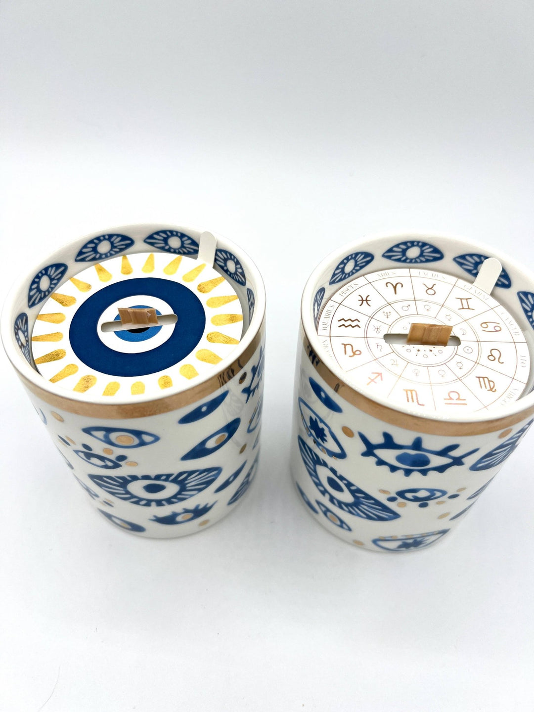 NEW! Beautiful Gold, Blue & White Ceramic "Evil Eye" Candle - Meadow Collectivecandle