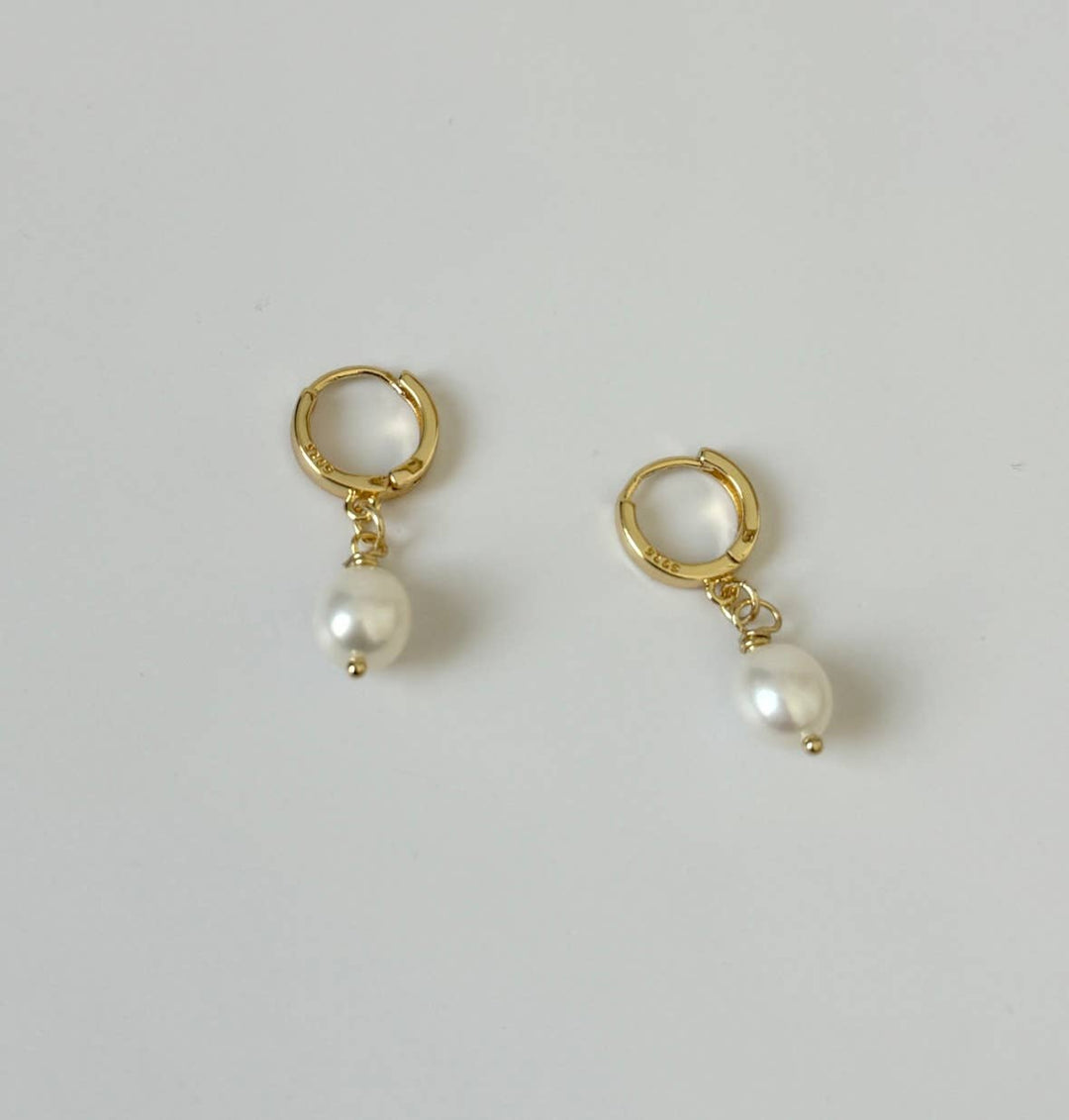 Nicolette Earrings - pearl drop huggie hoops - Meadow Collectiveearrings
