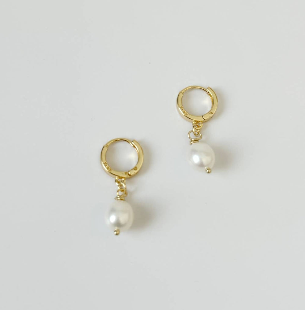 Nicolette Earrings - pearl drop huggie hoops - Meadow Collectiveearrings