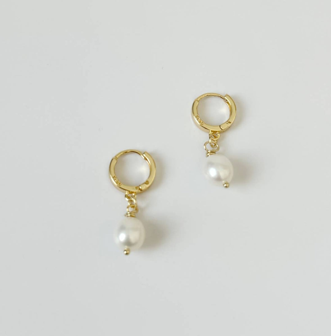 Nicolette Earrings - pearl drop huggie hoops - Meadow Collectiveearrings