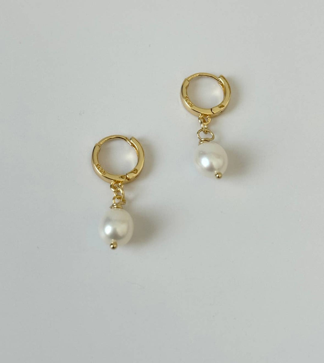 Nicolette Earrings - pearl drop huggie hoops - Meadow Collectiveearrings