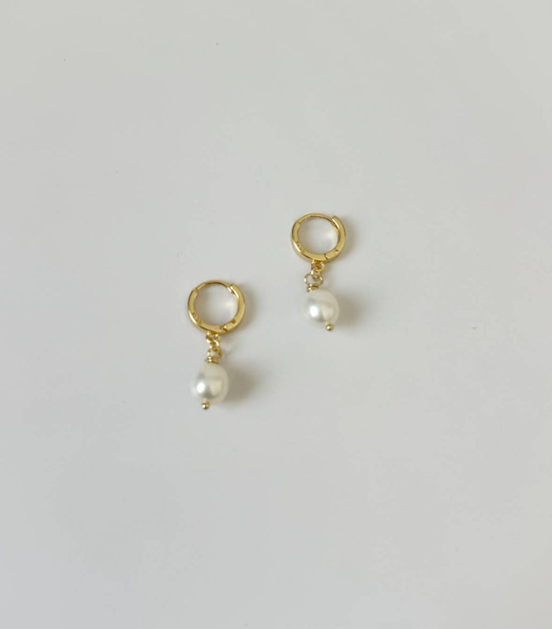 Nicolette Earrings - pearl drop huggie hoops - Meadow Collectiveearrings