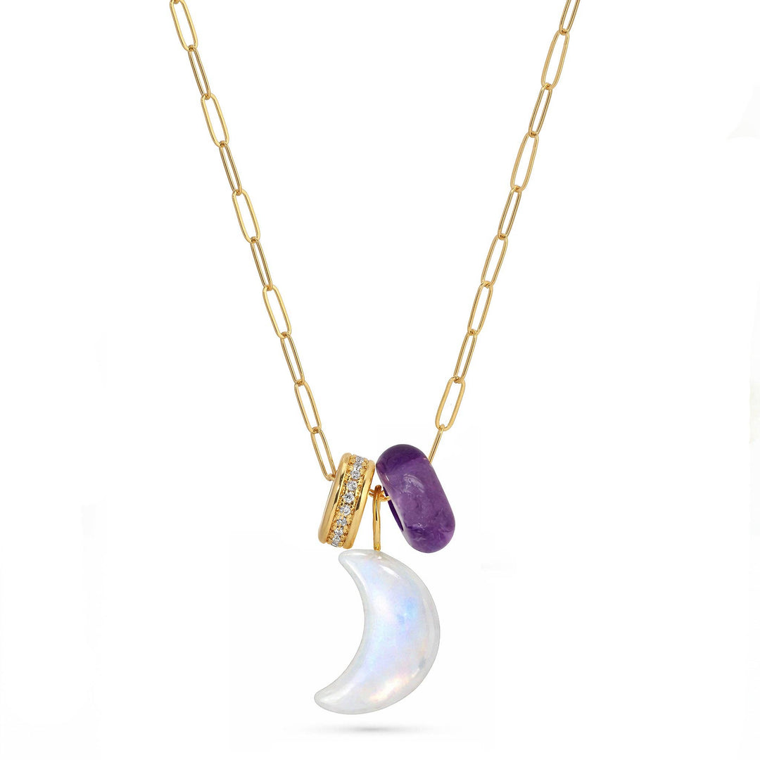 Nightlight Carved Moonstone Charm Set Necklace - Meadow Collectivecrystal necklace