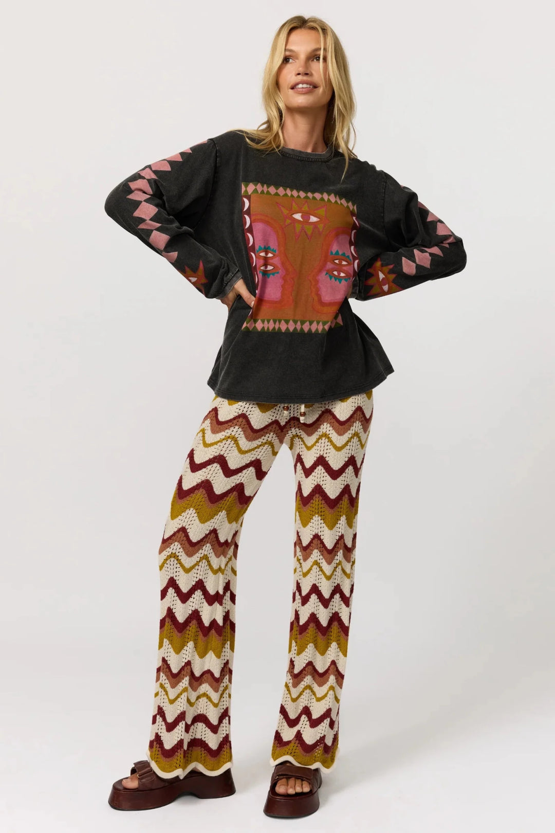 Nine Lives Bazaar Luna Rose Long Sleeve Tee- Onyx - Meadow Collectivelong sleeve tee