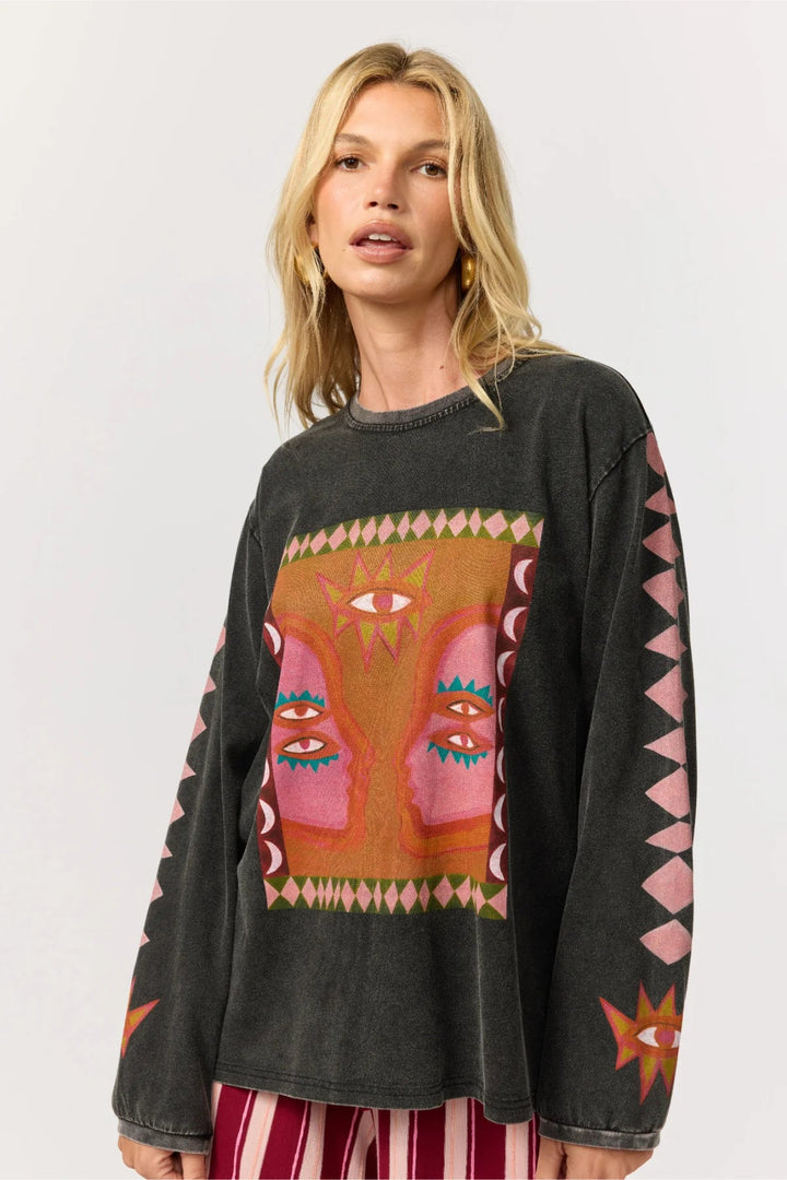 Nine Lives Bazaar Luna Rose Long Sleeve Tee- Onyx - Meadow Collectivelong sleeve tee