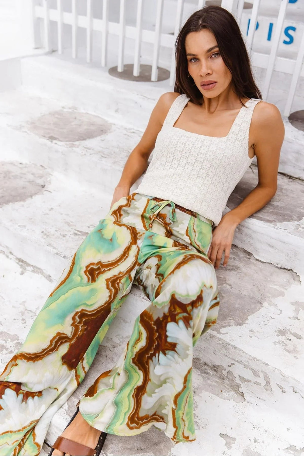 Nine Lives Bazaar Nadia Flares - Jade - Meadow CollectivePants