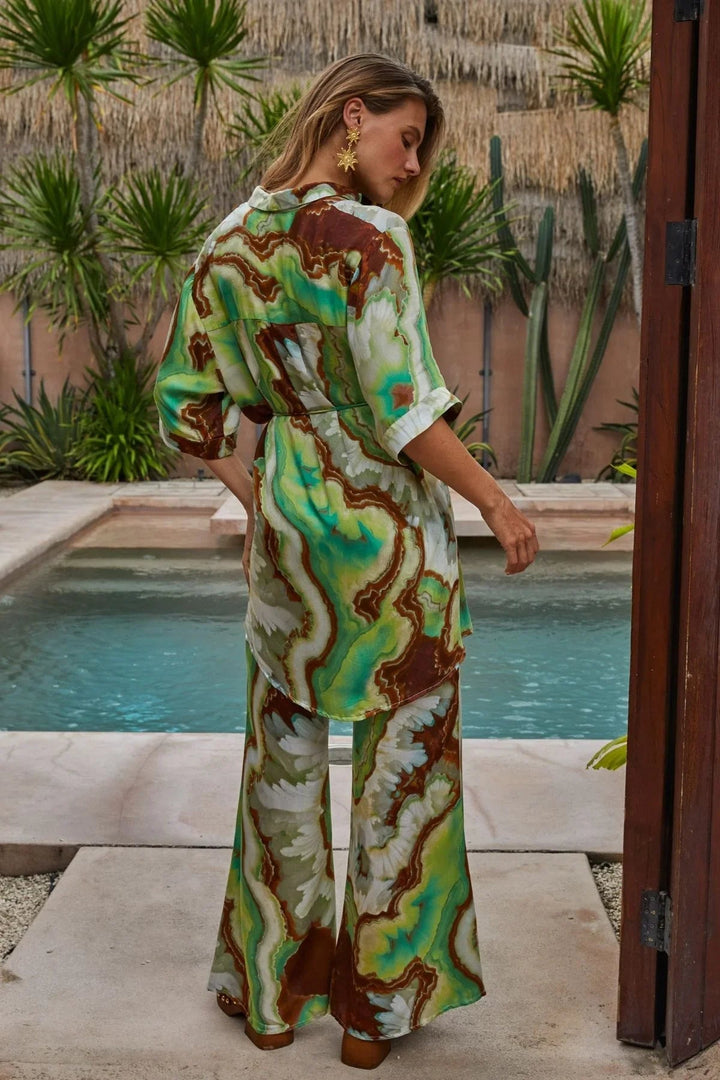 Nine Lives Bazaar Nadia Flares - Jade - Meadow CollectivePants