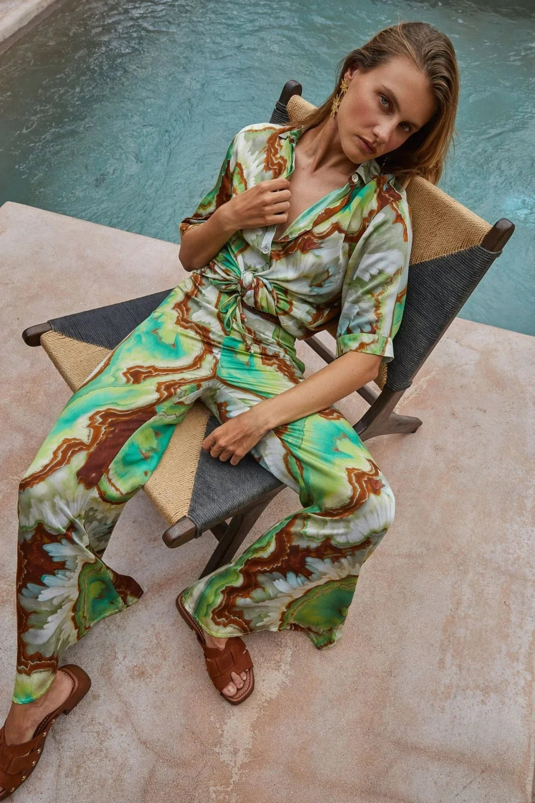 Nine Lives Bazaar Nadia Flares - Jade - Meadow CollectivePants