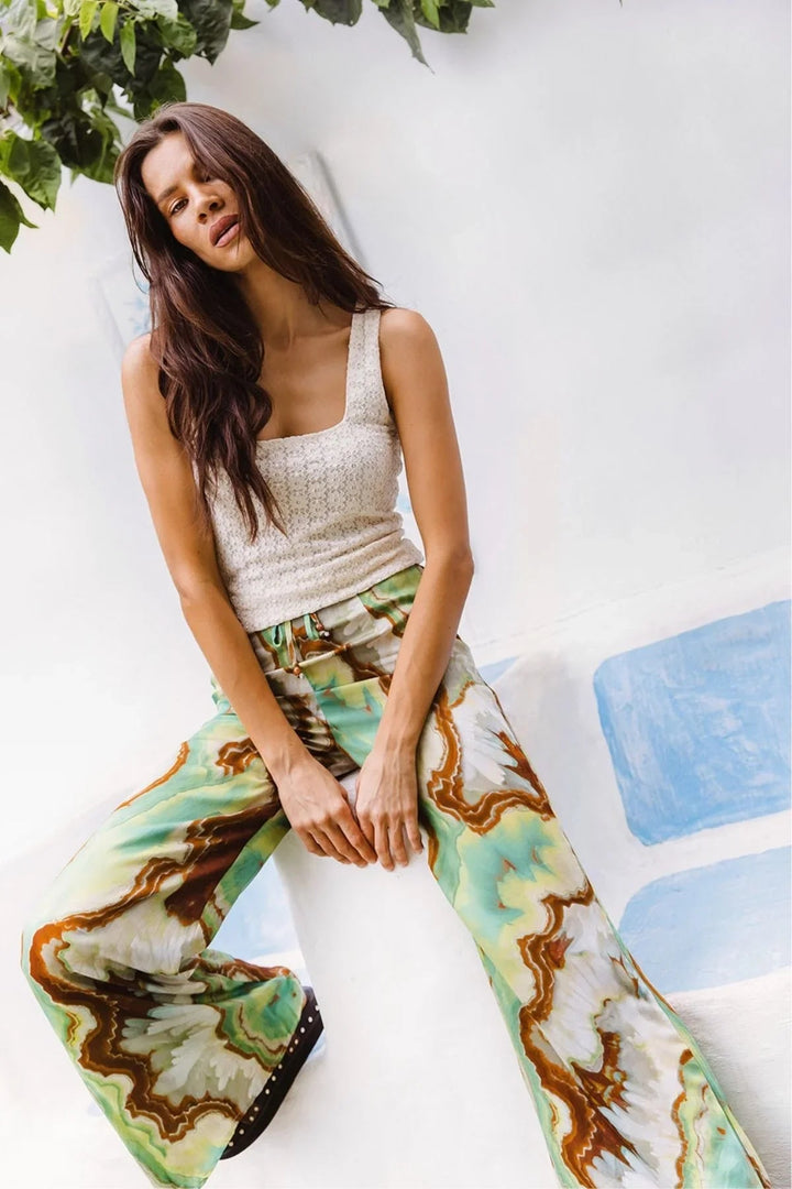 Nine Lives Bazaar Nadia Flares - Jade - Meadow CollectivePants