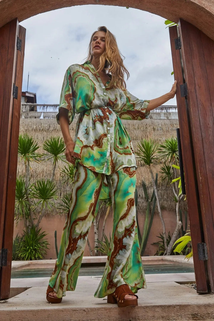 Nine Lives Bazaar Nadia Flares - Jade - Meadow CollectivePants