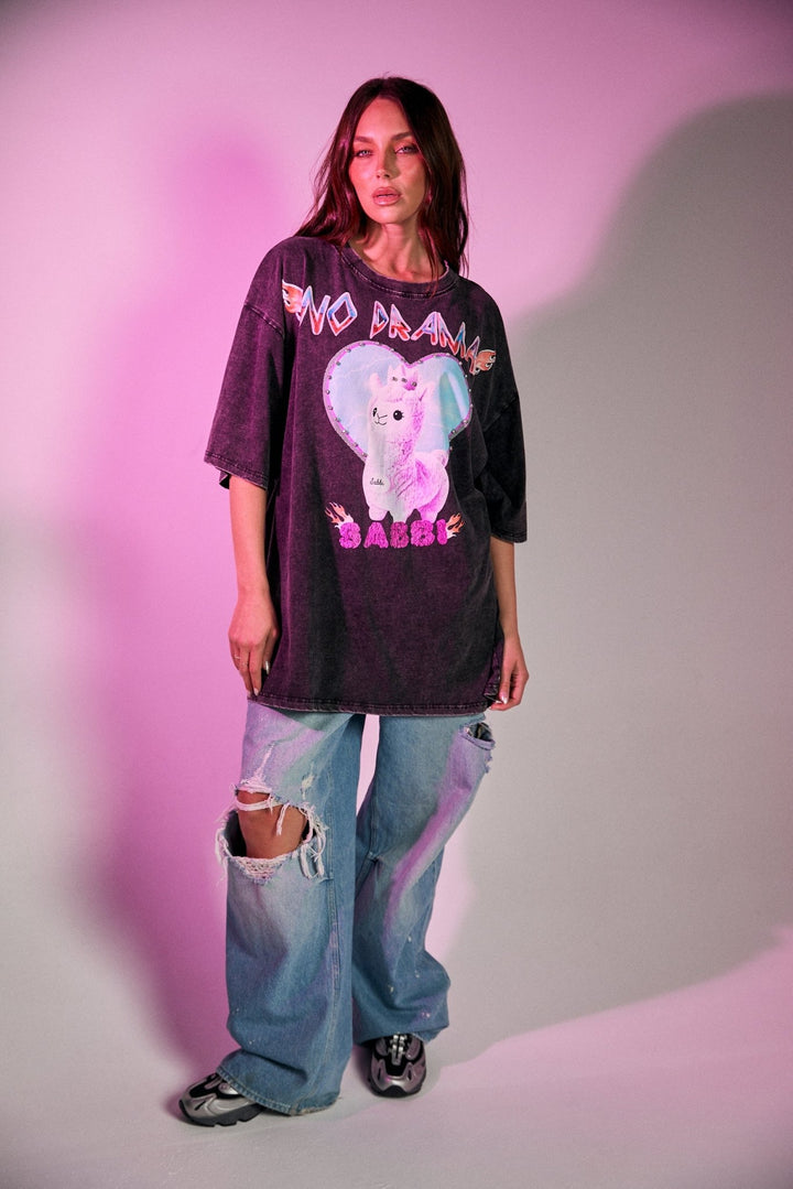 No Drama Llama Tee - Black Acid Wash - Meadow Collectiveoversized tee