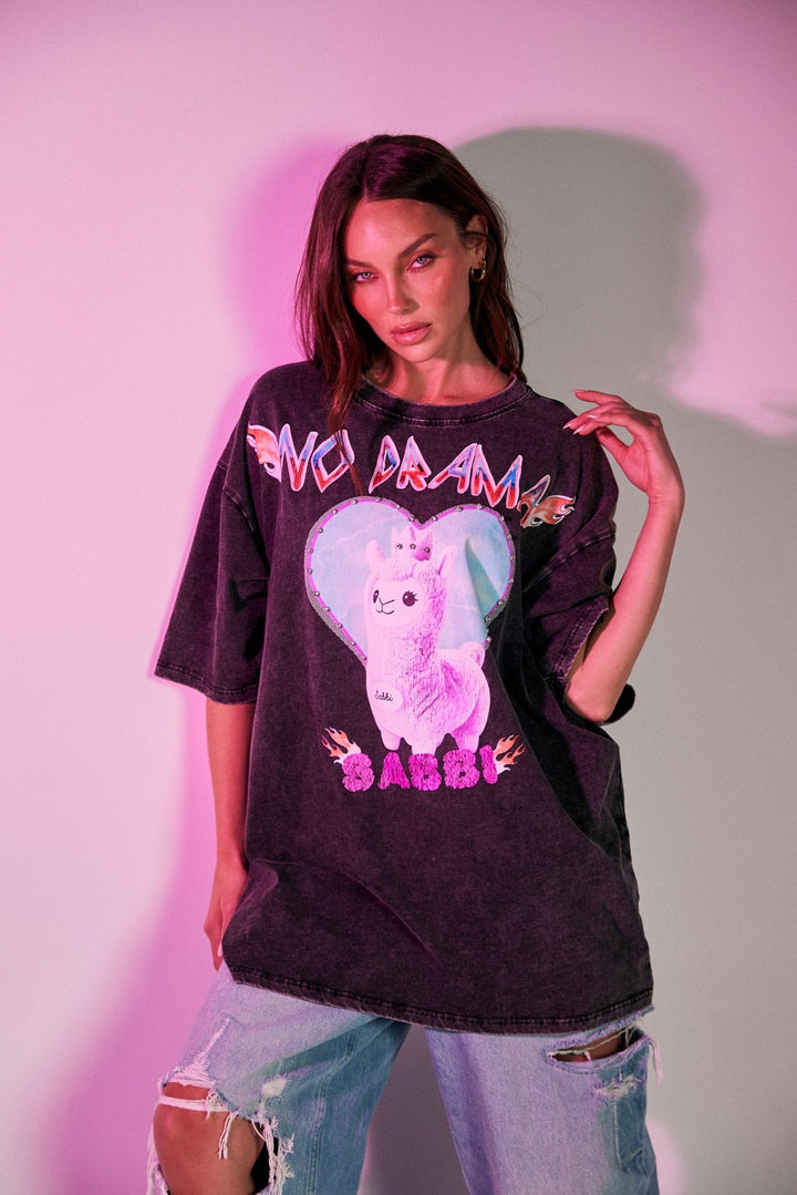 No Drama Llama Tee - Black Acid Wash - Meadow Collectiveoversized tee
