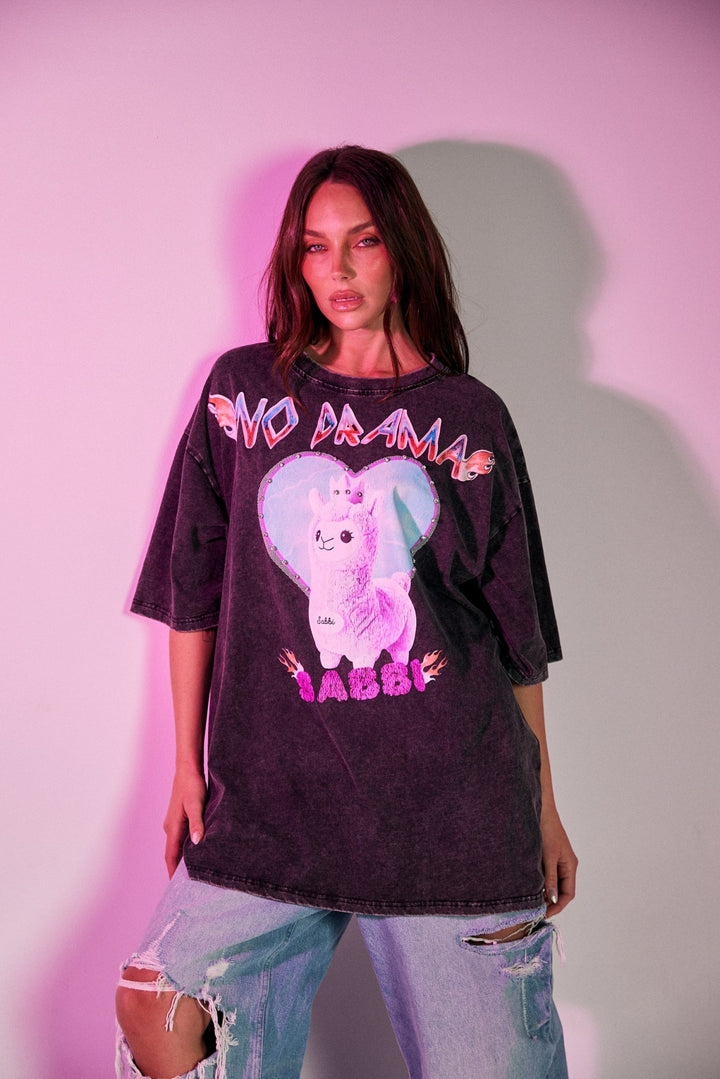 No Drama Llama Tee - Black Acid Wash - Meadow Collectiveoversized tee