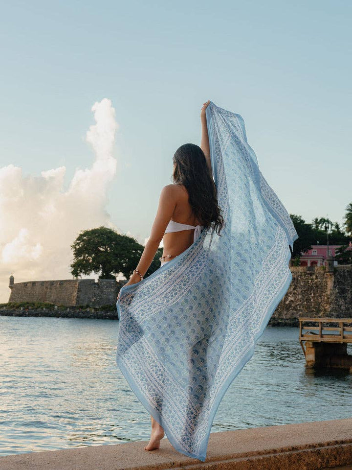 Organic Cotton Block Print Sarong - Sea Mist - Meadow Collectivesarong