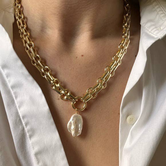 Ovo Pearl Chain Link Necklace - Meadow CollectiveNecklace