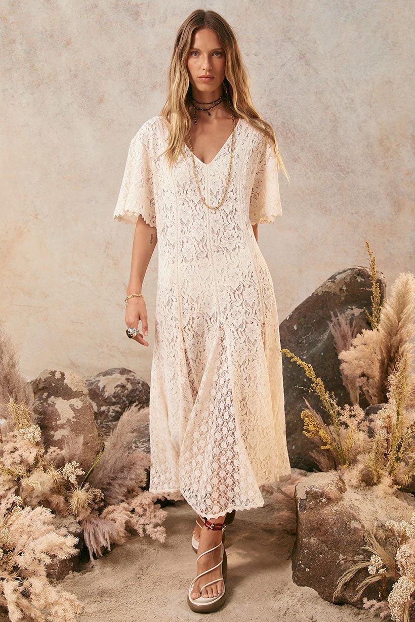 Lux Lisbon Lace Handkerchief Dress Vintage Cream M Lux Lisbon Lace Handkerchief Dress Vintage Cream M