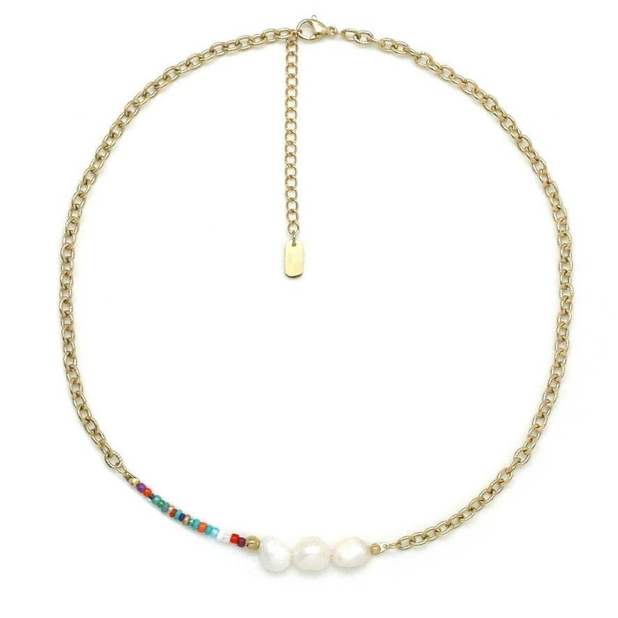 Rainbow and Freshwater Pearl 24K Gold Plate Short Necklace - Meadow CollectiveNecklace