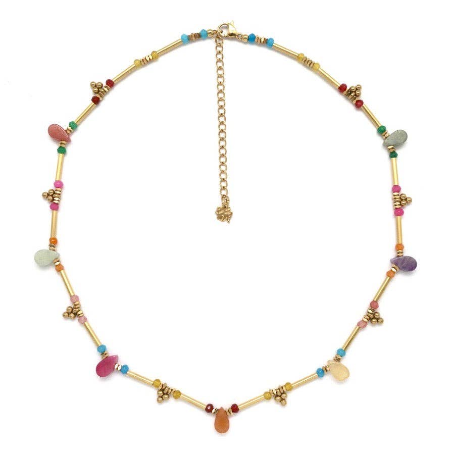 Rainbow Indian Style Semi Precious Stone Drop Necklace - Meadow Collectivenecklace