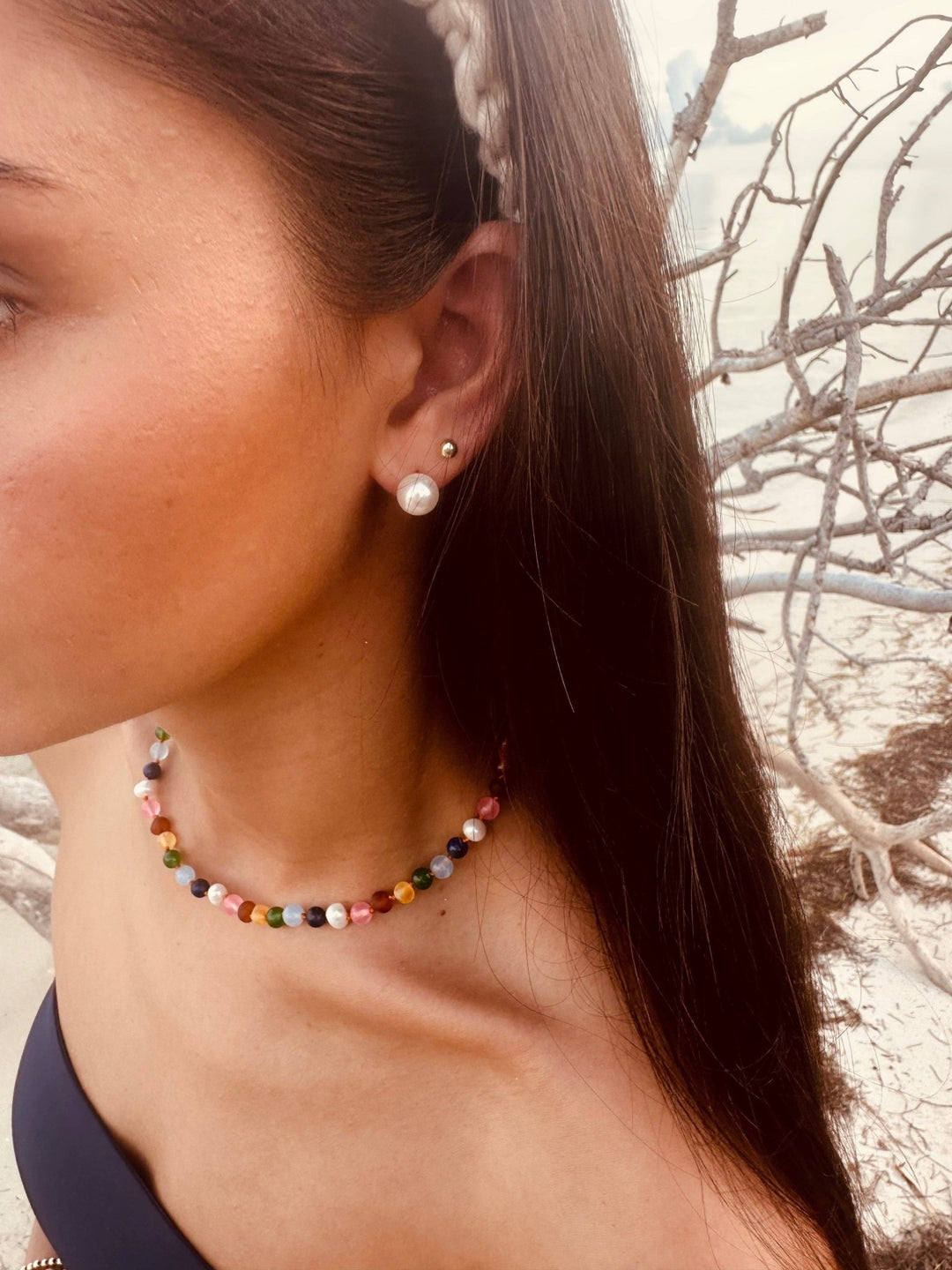 Raw Baltic Amber and Pearl Necklace + Sweet Pink Gemstones - Meadow CollectiveNecklaces