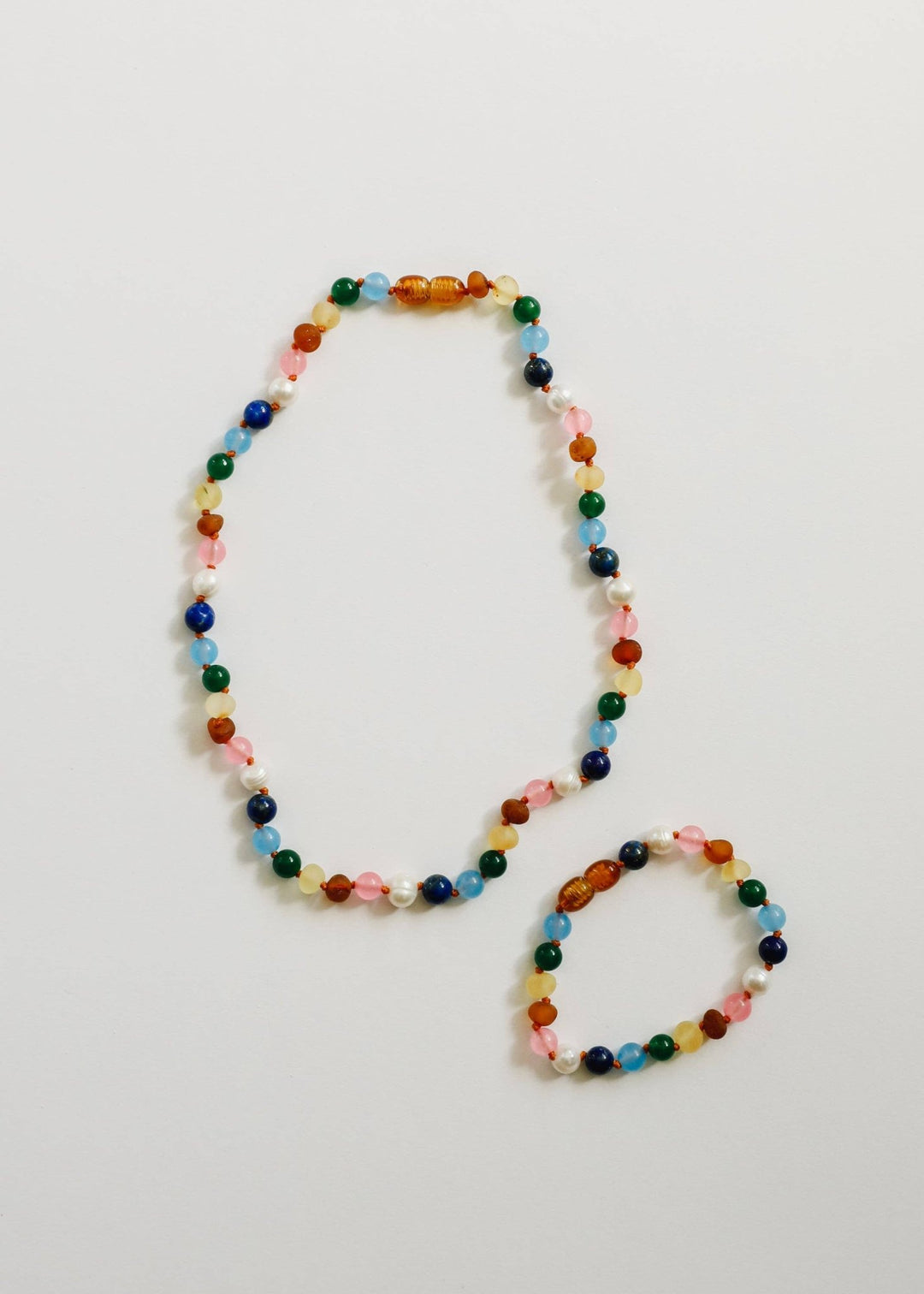 Raw Baltic Amber and Pearl Necklace + Sweet Pink Gemstones - Meadow CollectiveNecklaces
