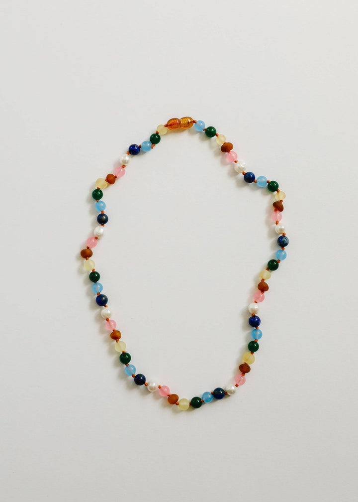 Raw Baltic Amber and Pearl Necklace + Sweet Pink Gemstones - Meadow CollectiveNecklaces