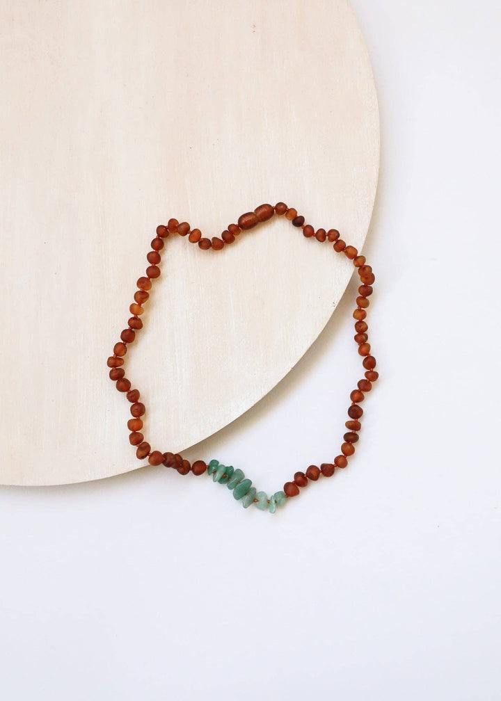 Raw Cognac Baltic Amber + Raw Aventurine || Baby Necklace - Meadow CollectiveNecklace