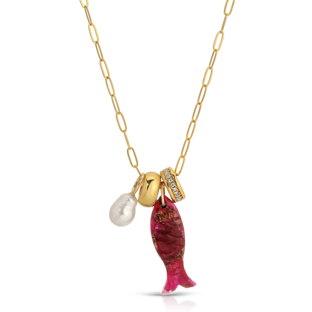 Reel Fancy Fish Pendant and Pearl Charm Set Necklace - Meadow CollectiveNecklace