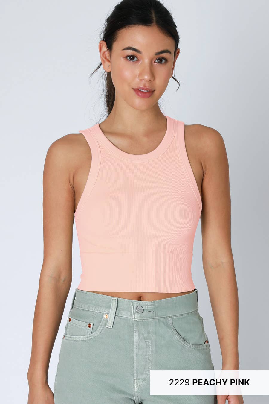 Ribbed High Neck Crop Top - Kombu Green - Meadow Collective