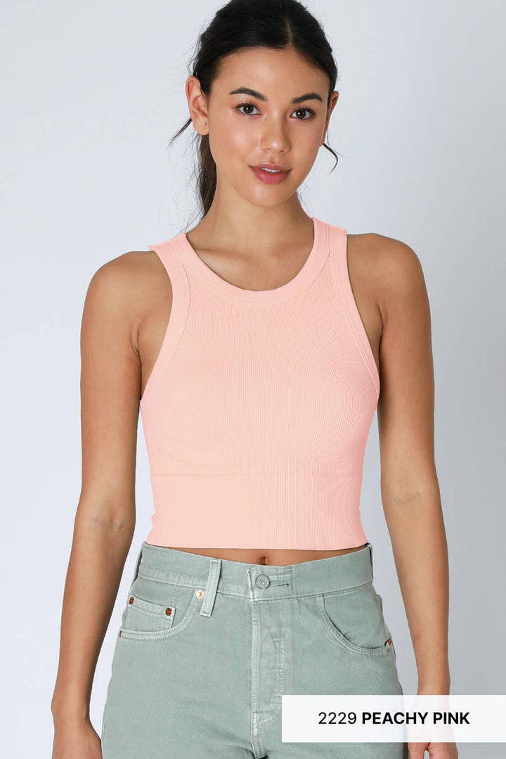 Ribbed High Neck Crop Top - Kombu Green - Meadow Collective