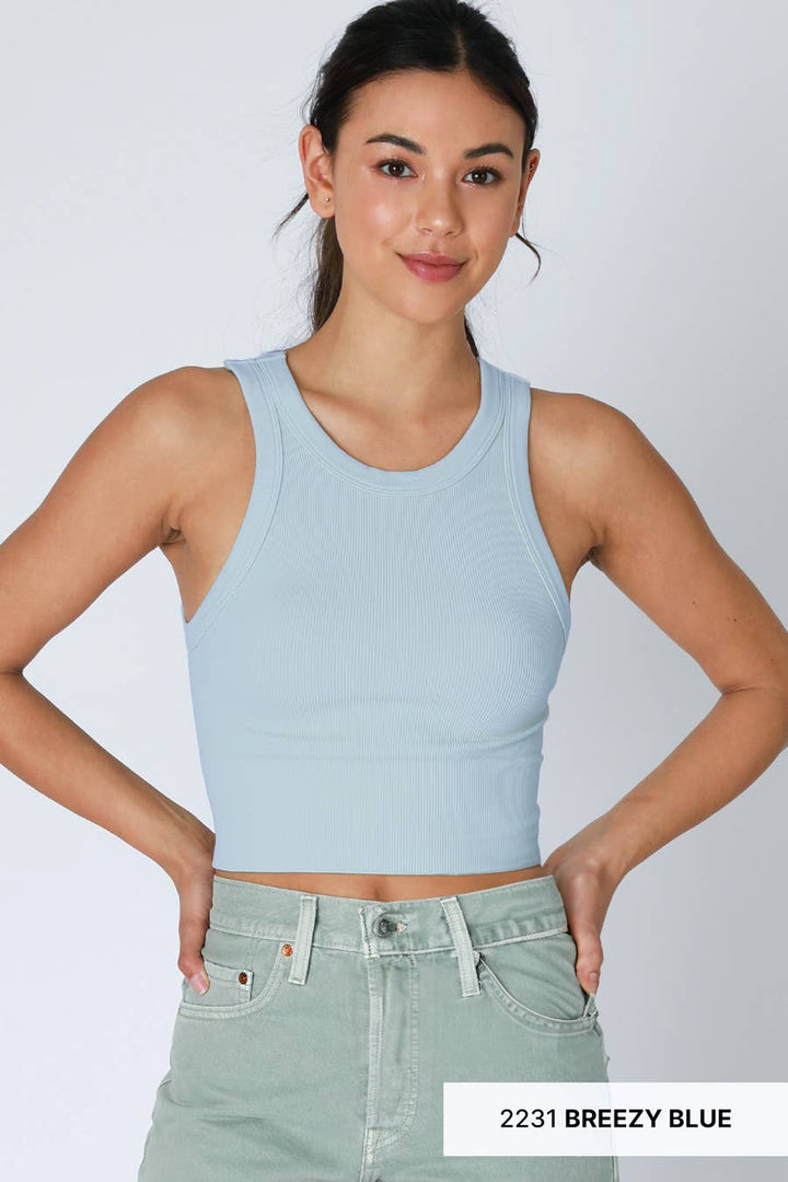 Ribbed High Neck Crop Top - Kombu Green - Meadow Collective