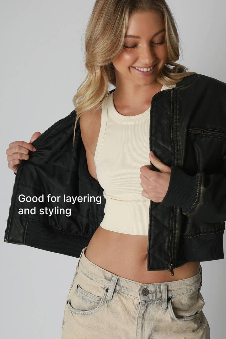 Ribbed High Neck Crop Top - Kombu Green - Meadow Collective