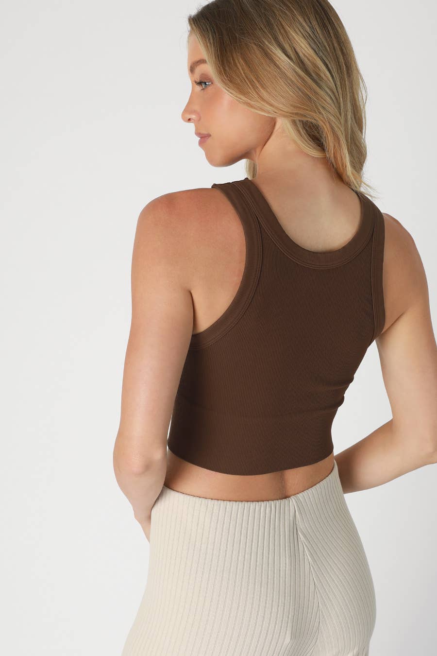 Ribbed High Neck Crop Top - Kombu Green - Meadow Collective