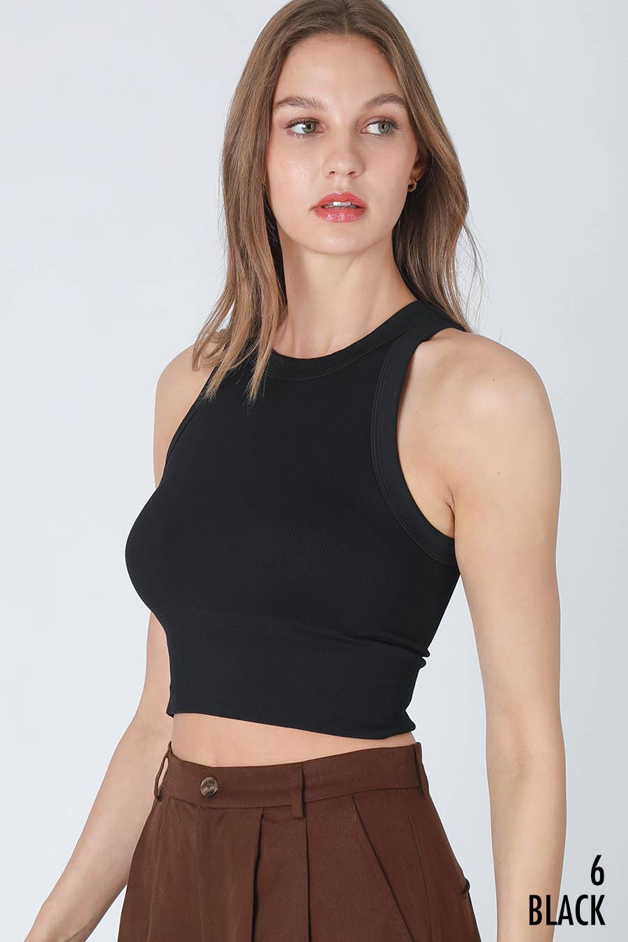 Ribbed High Neck Crop Top - Kombu Green - Meadow Collective