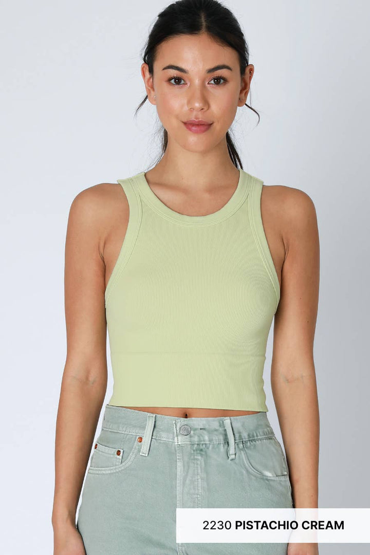 Ribbed High Neck Crop Top - Kombu Green - Meadow Collective