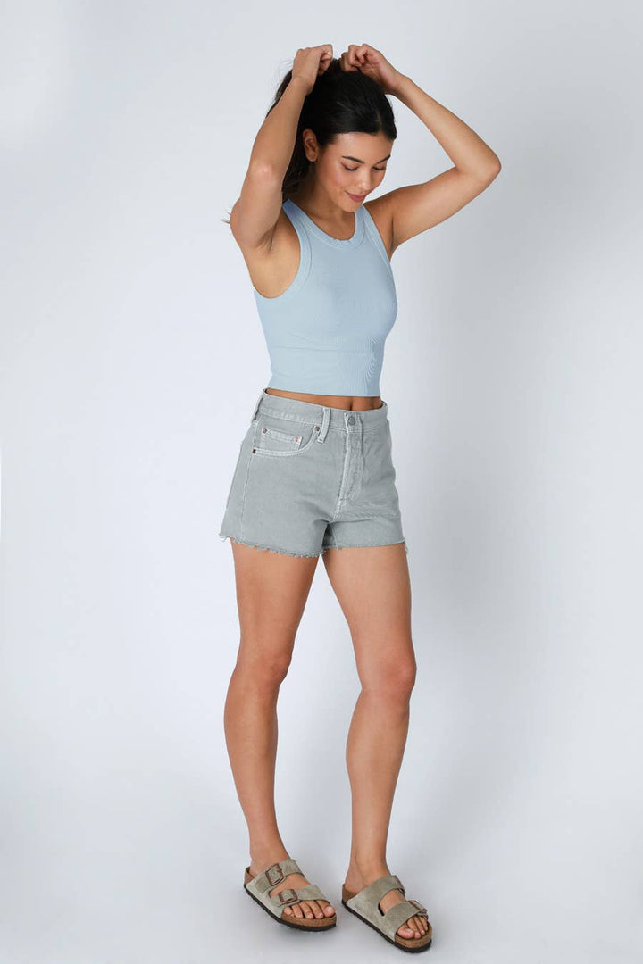 Ribbed High Neck Crop Top - Kombu Green - Meadow Collective