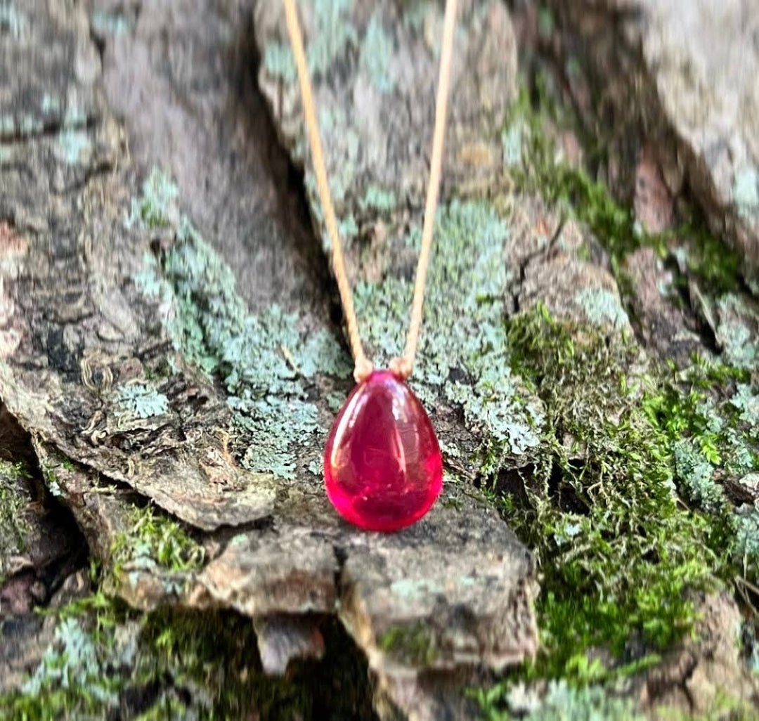 Rubellite Hydroquartz Teardrop Cord Necklace - Meadow Collectivenecklace