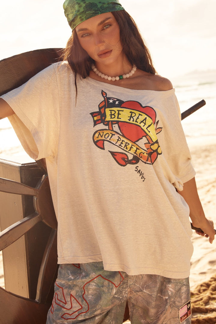 Sabbi Bad to the Bone Off the Shoulder Tee - Sand - Meadow Collectivet shirt
