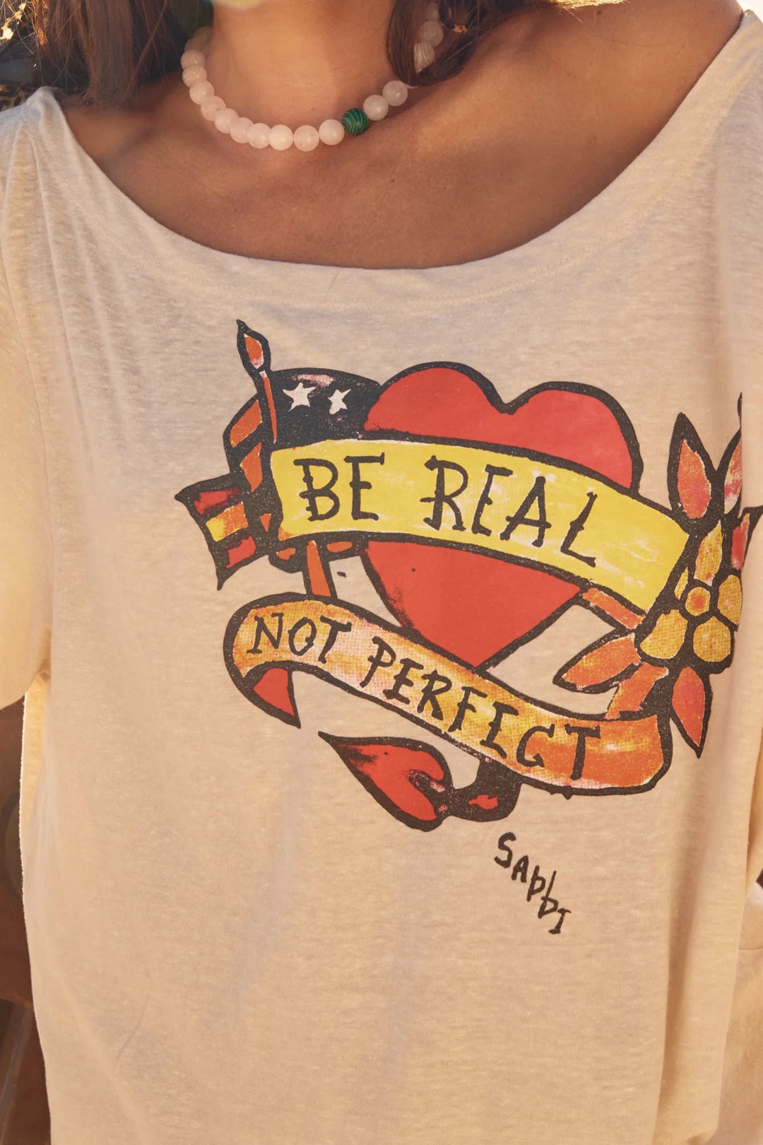 Sabbi Bad to the Bone Off the Shoulder Tee - Sand - Meadow Collectivet shirt