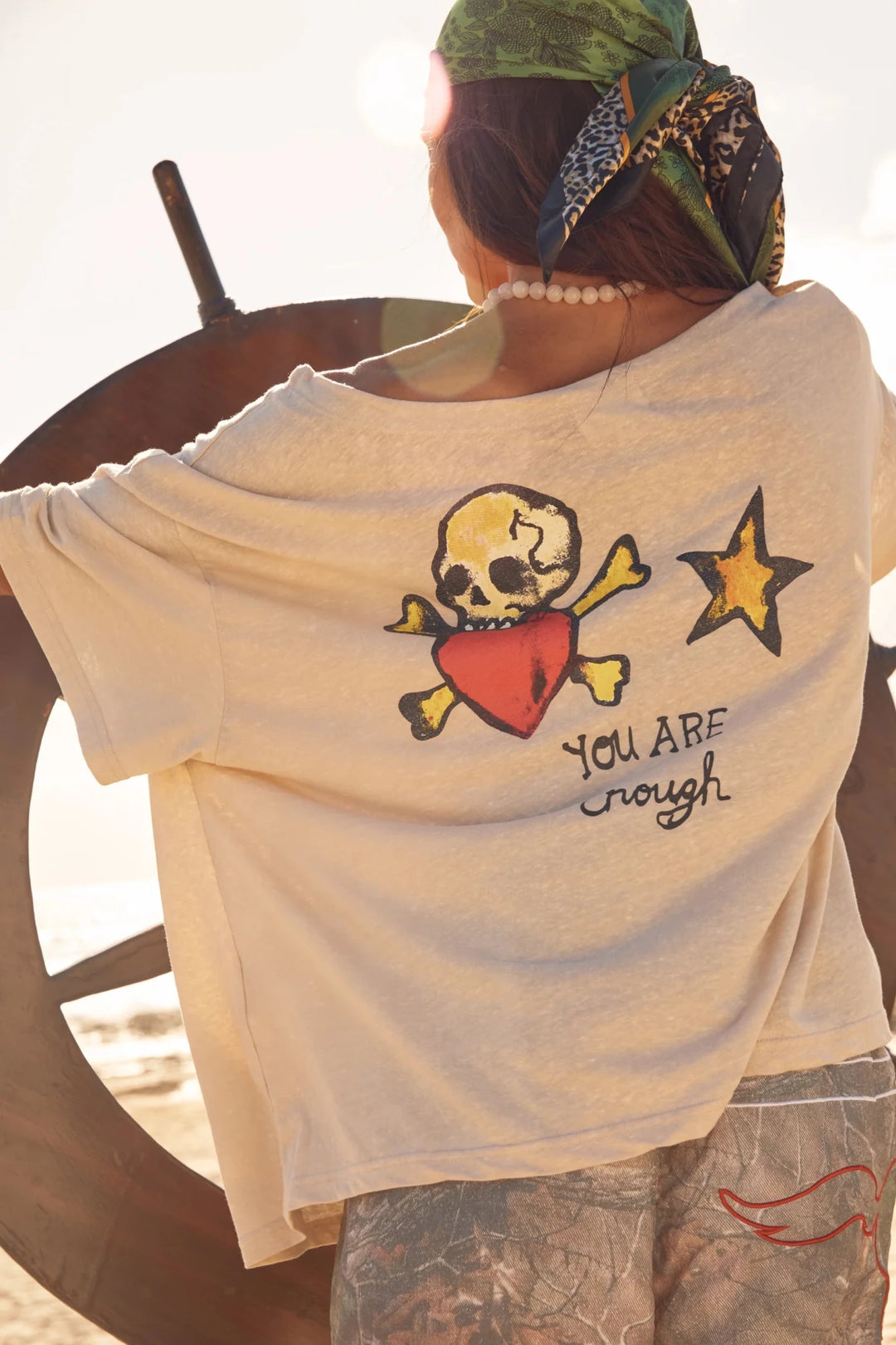 Sabbi Bad to the Bone Off the Shoulder Tee - Sand - Meadow Collectivet shirt