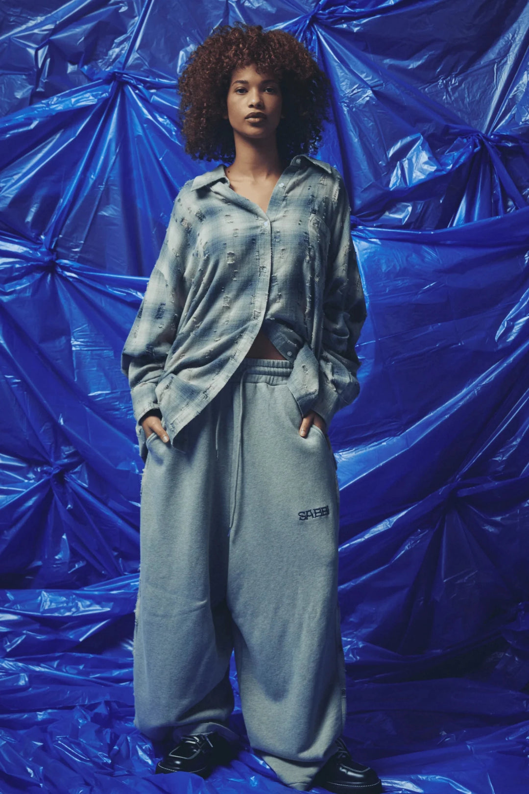 Sabbi Be a Kind Human Oversized Shirt - Blue - Meadow Collectivebutton down Top