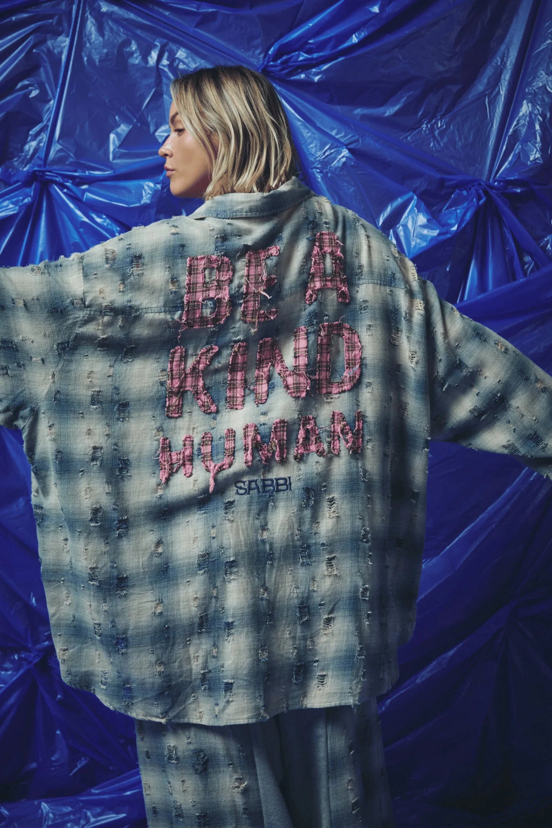 Sabbi Be a Kind Human Oversized Shirt - Blue - Meadow Collectivebutton down Top