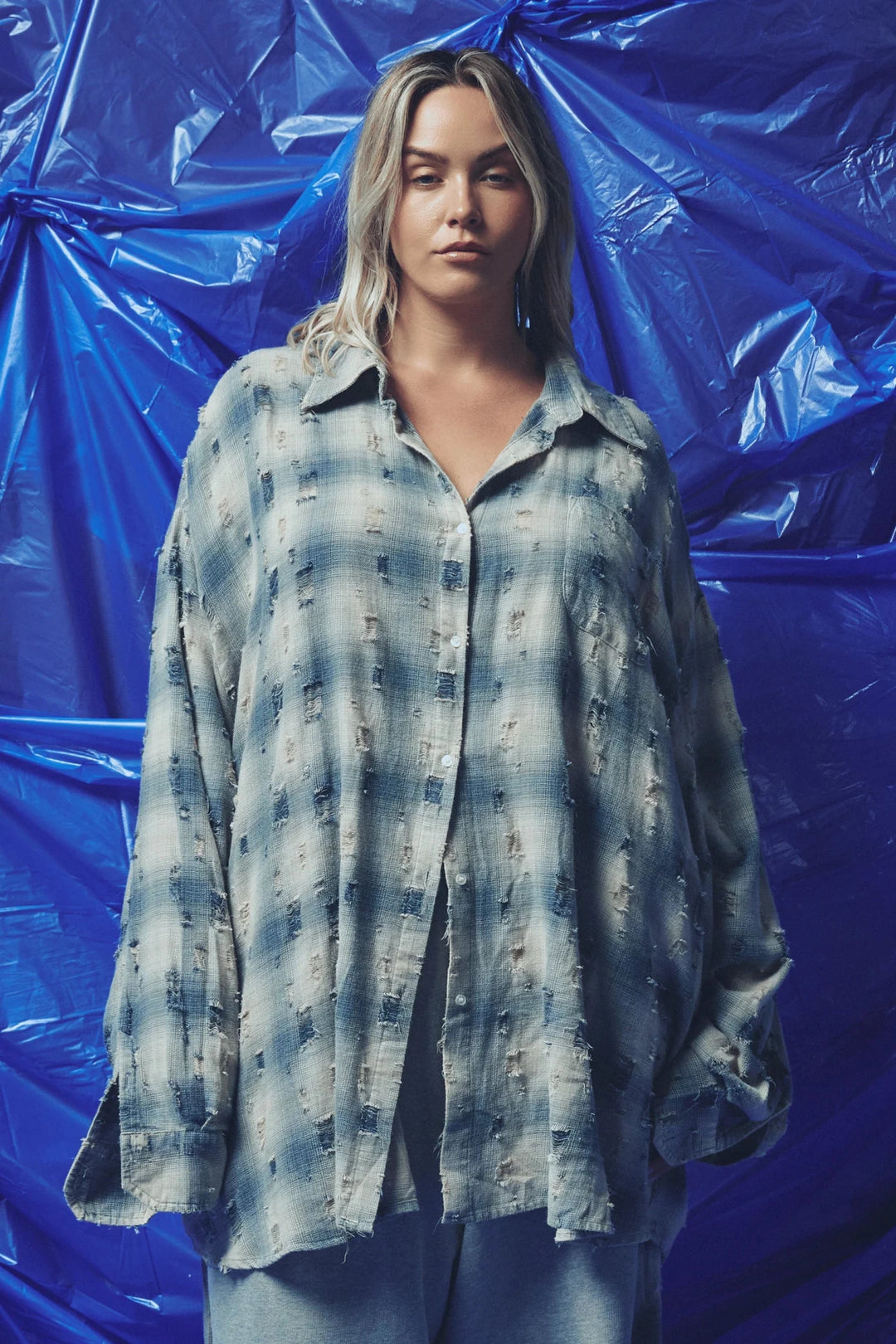 Sabbi Be a Kind Human Oversized Shirt - Blue - Meadow Collectivebutton down Top