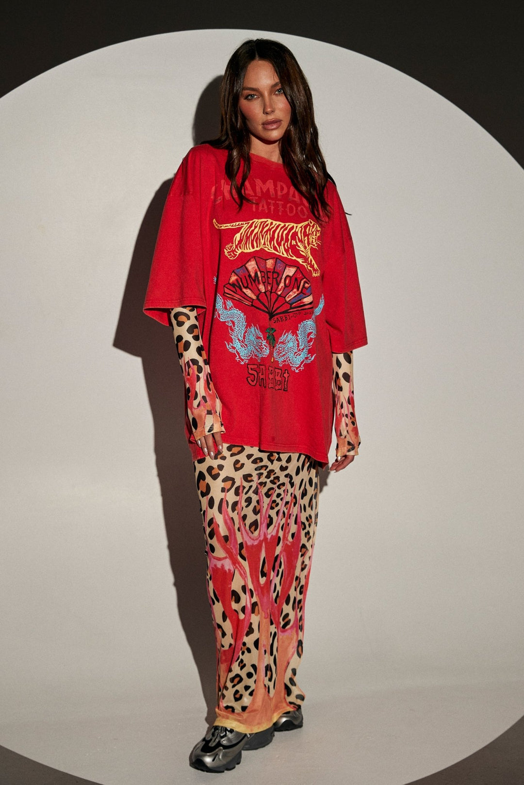 Sabbi Champagne Tattoo Tee - Red - Meadow Collectiveoversized tee