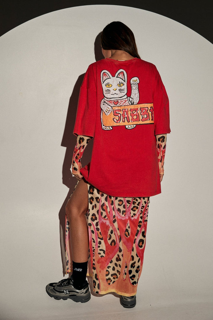Sabbi Champagne Tattoo Tee - Red - Meadow Collectiveoversized tee
