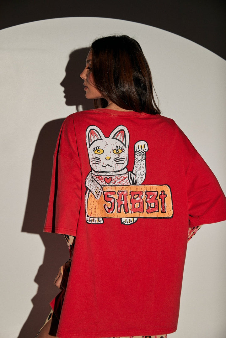 Sabbi Champagne Tattoo Tee - Red - Meadow Collectiveoversized tee