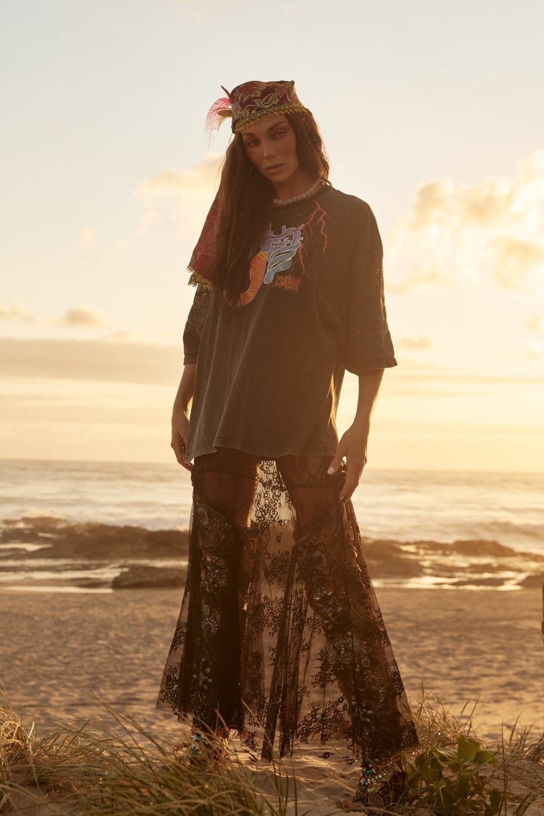 Sabbi Chase Your Dreams Oversized Lace Sleeve Graphic Tee - Meadow Collectivet shirt