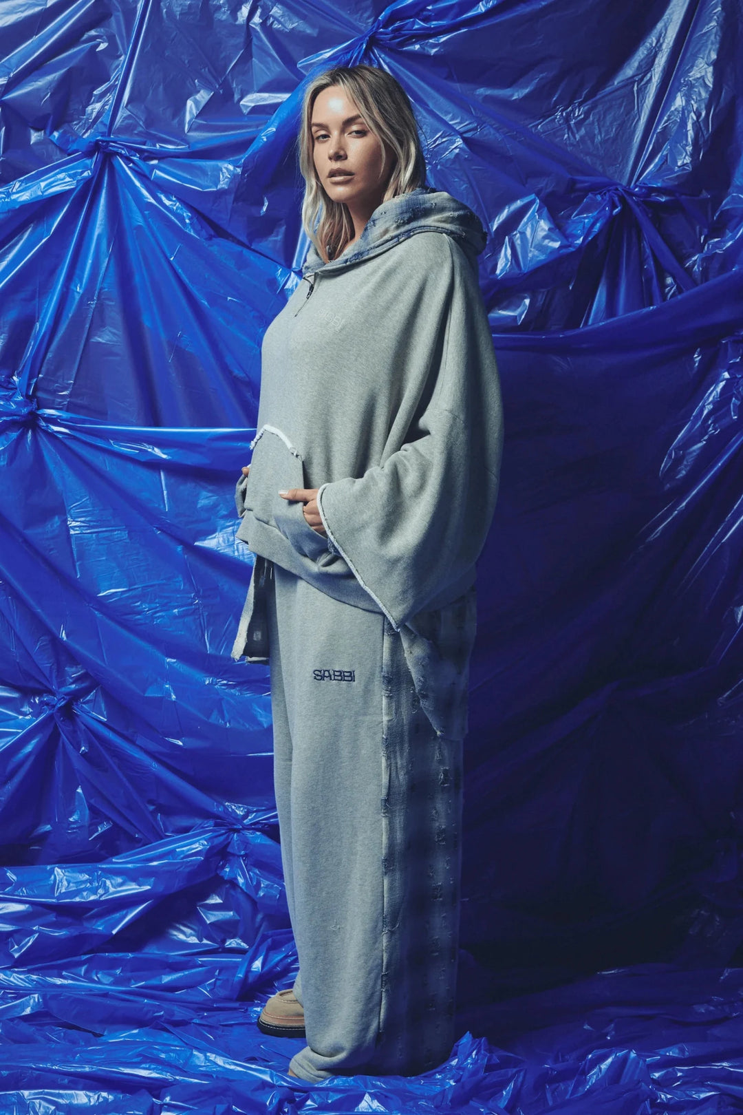 Sabbi Check Mate Wide Leg Trackies - Blue - Meadow Collectivesweatpants