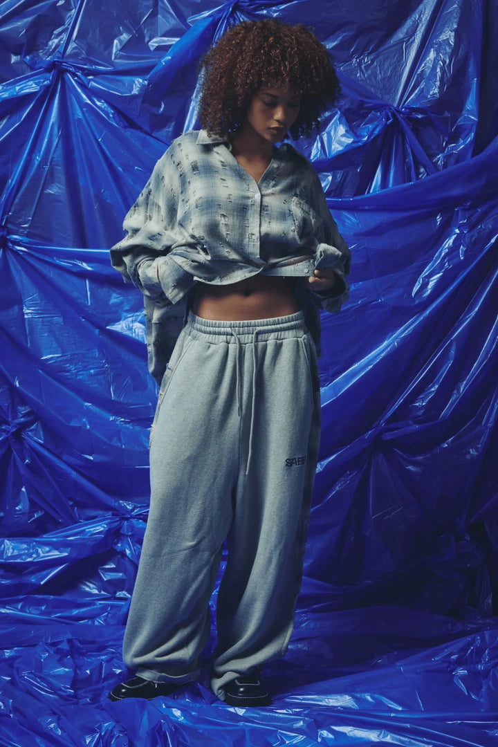 Sabbi Check Mate Wide Leg Trackies - Blue - Meadow Collectivesweatpants