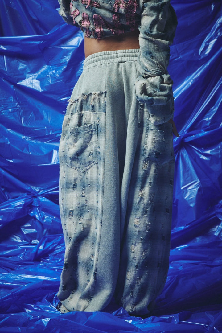 Sabbi Check Mate Wide Leg Trackies - Blue - Meadow Collectivesweatpants